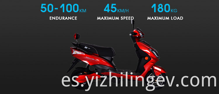 Diseño de velocidad rápida de moda Scooter de motocicleta eléctrica duradera Scooter de dos ruedas CE 200 kg freno de disco 800-1200W 180*50 cm